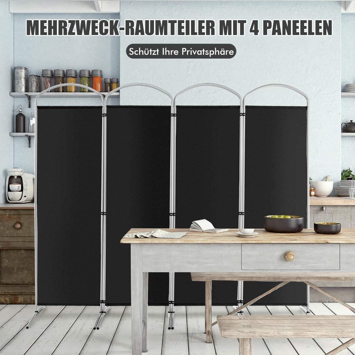 Vikbar 4 Panel Room Divider for Home 221 x 51 x 188 cm-Svart