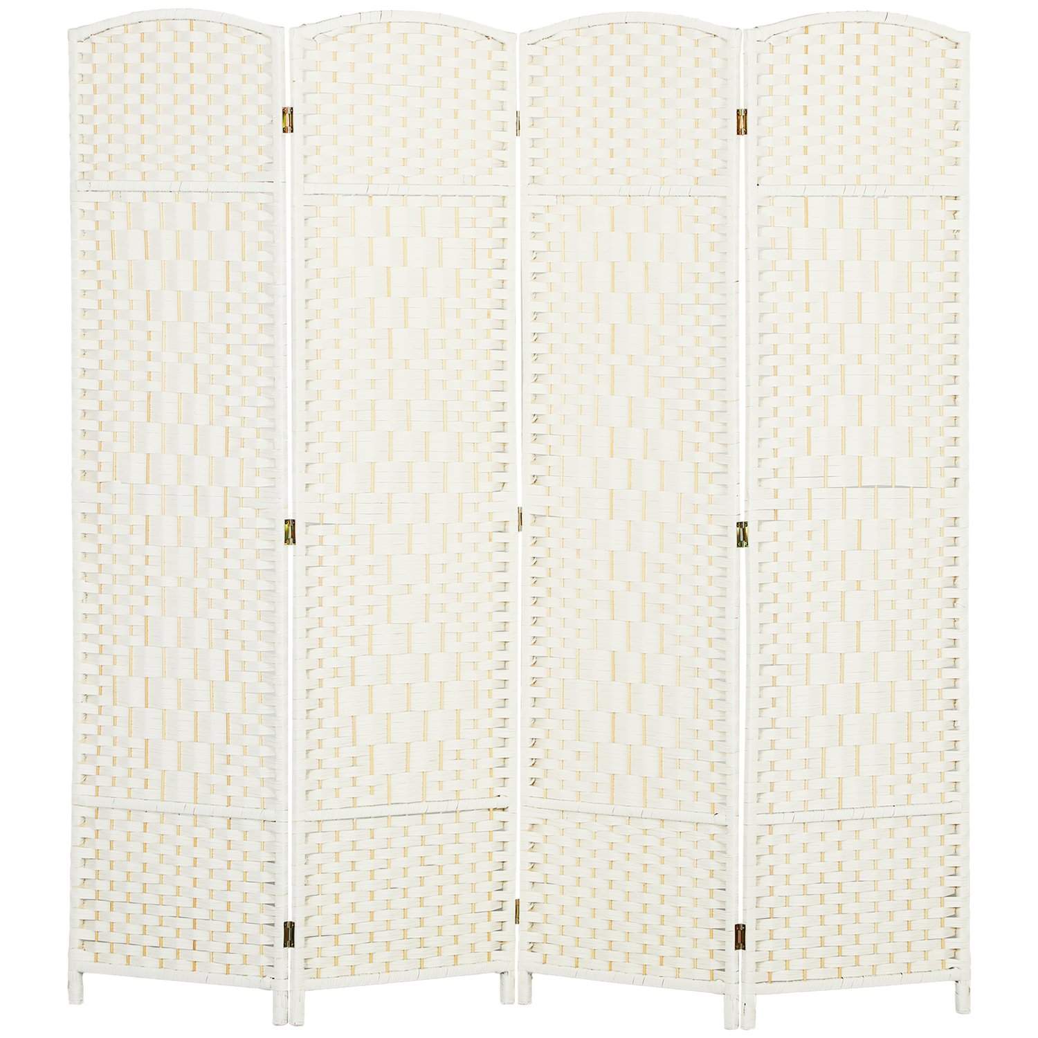 4-panels fällbar rumsavdelare – vit vävd design, furu