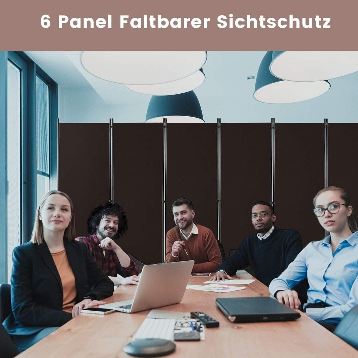 6-panels vikbar sekretessskärm med låsbara hjul, 172 cm