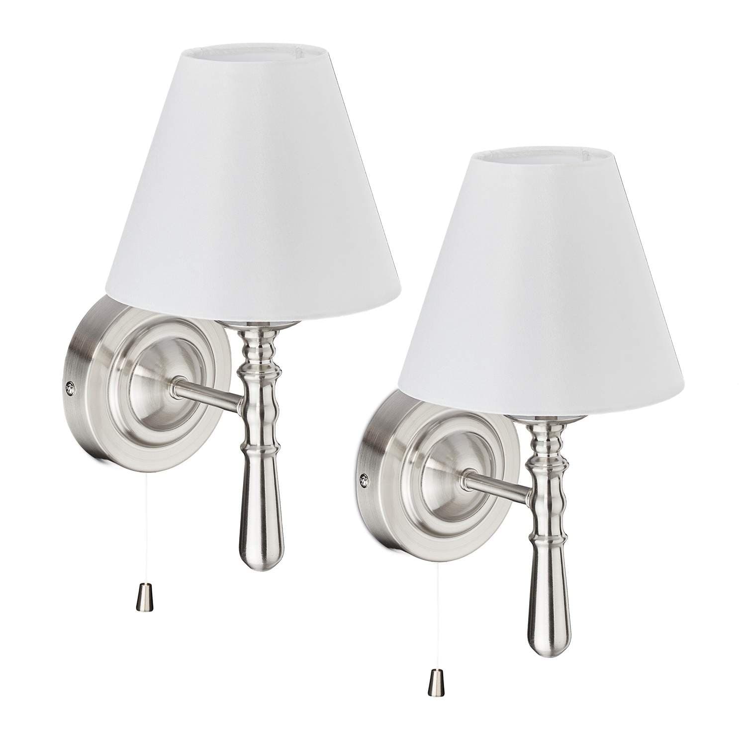 Skärmvägglampor – 2-pack, tygskärmar, dragbrytare
