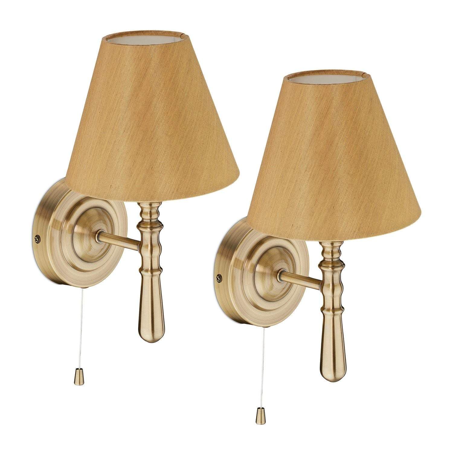 Skärmvägglampor – 2-pack, tygskärmar, dragbrytare