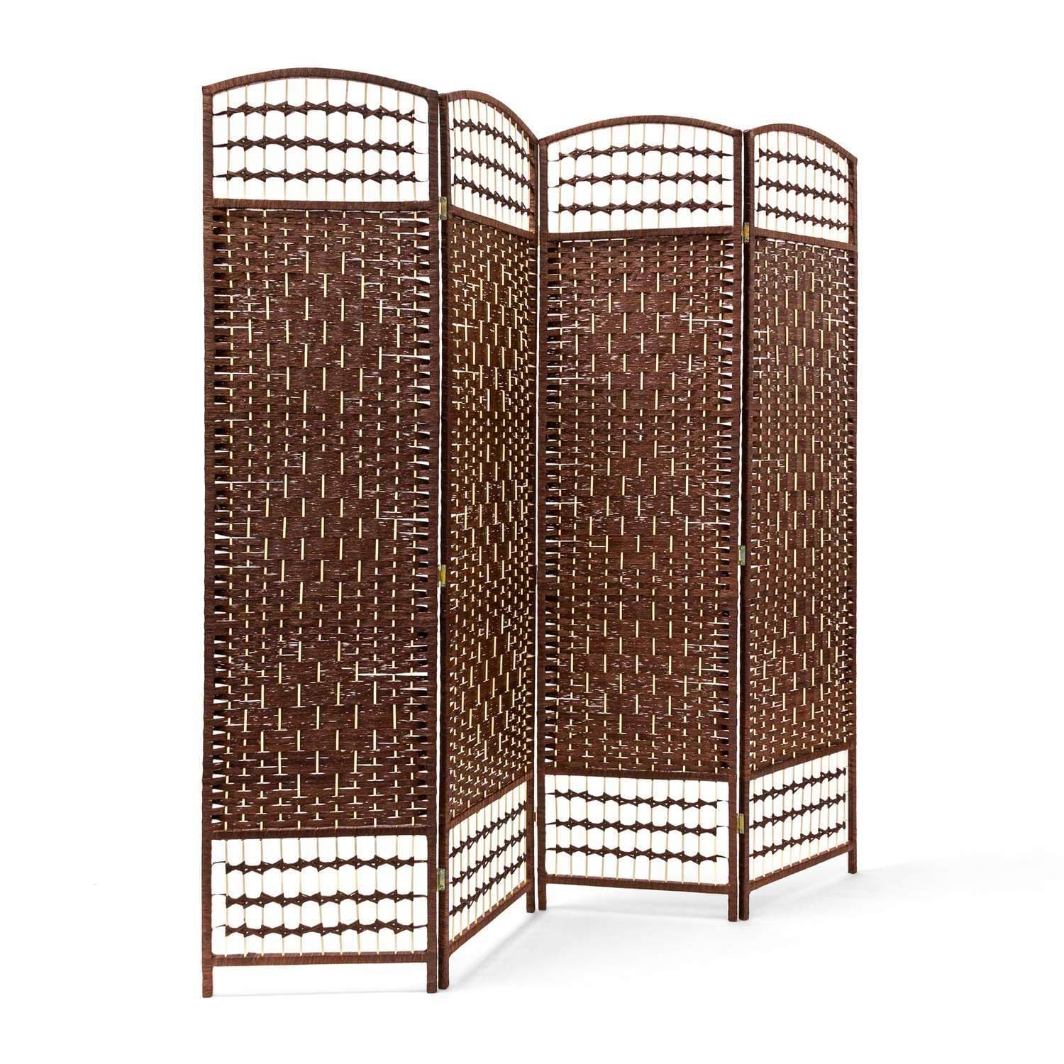 Rumsavdelare av trä – 4-panels sekretessskärm, brun