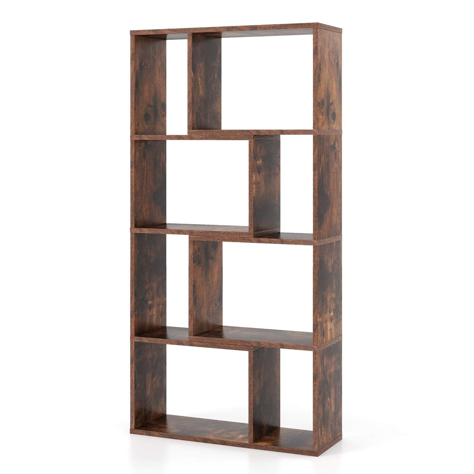 Bokhylla med 8 kuber – geometrisk design, 4 våningar, brun