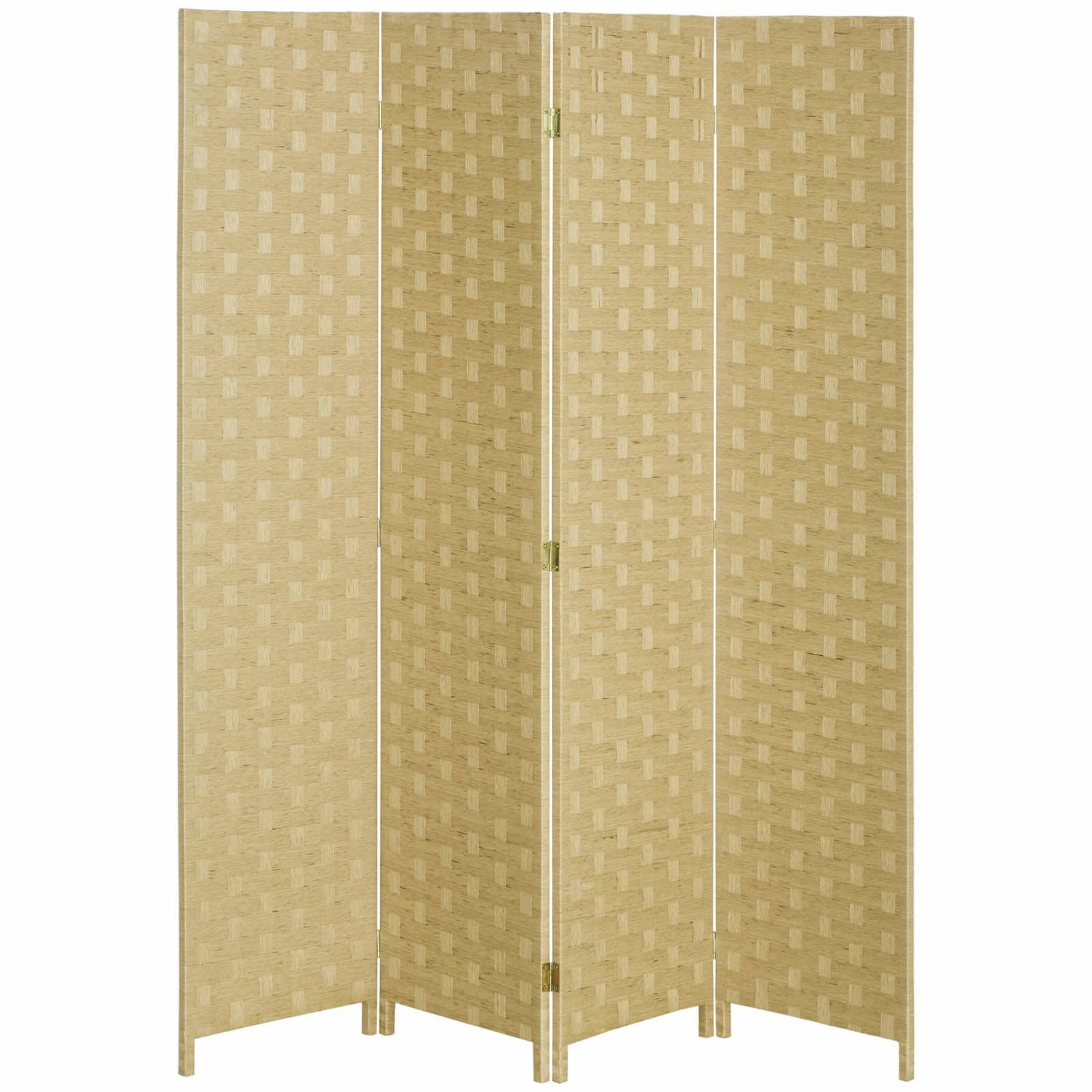 Rumsavdelare med 4 paneler, vävd fiber, brun, 159,5x169,5 cm