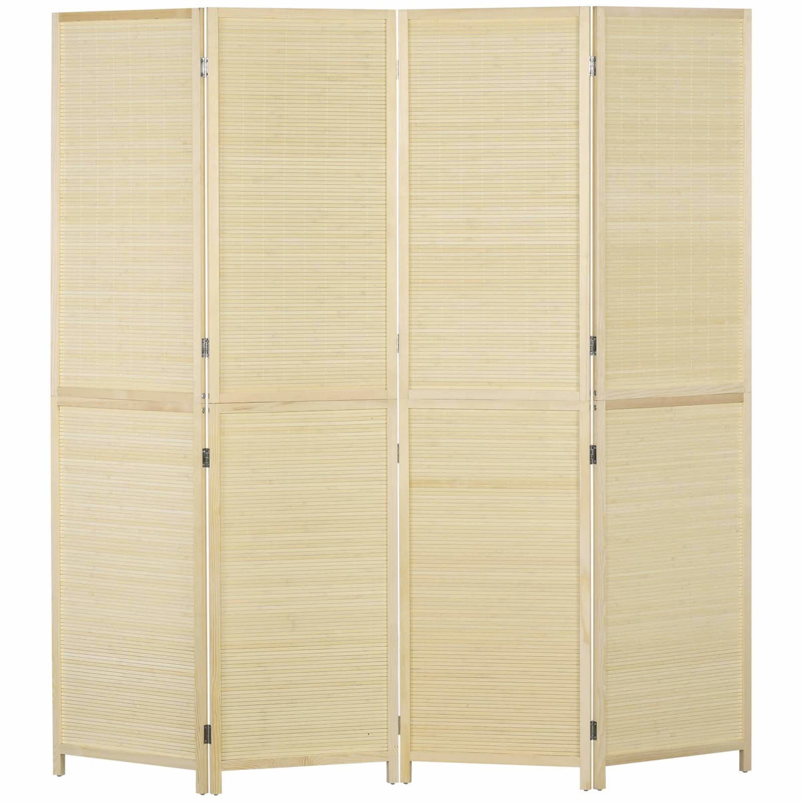 Hopfällbar rumsavdelare i bambu – 4 paneler, 180x180 cm