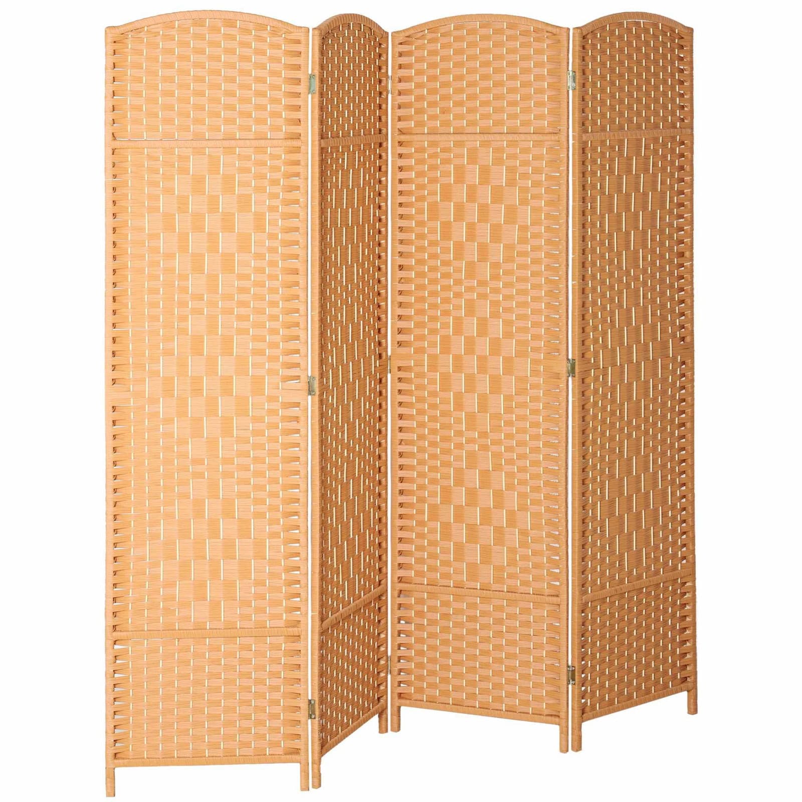 Hopfällbar rumsavdelare med 4 paneler – furu och vävd design