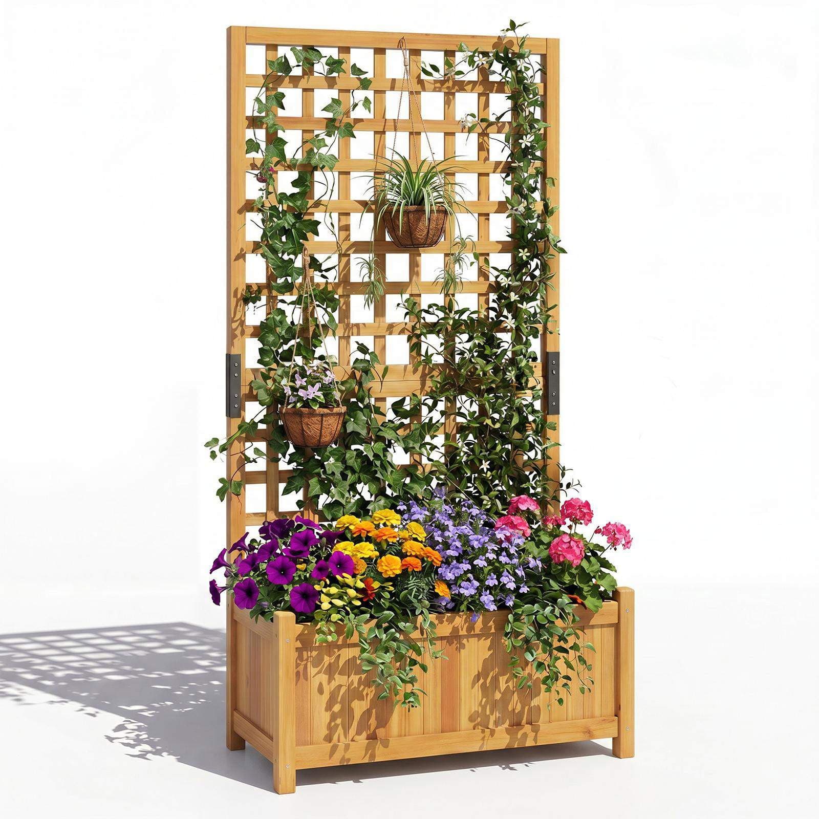Upphöjd planteringslåda med spaljé, dränering, 76 x 32 x 143 cm