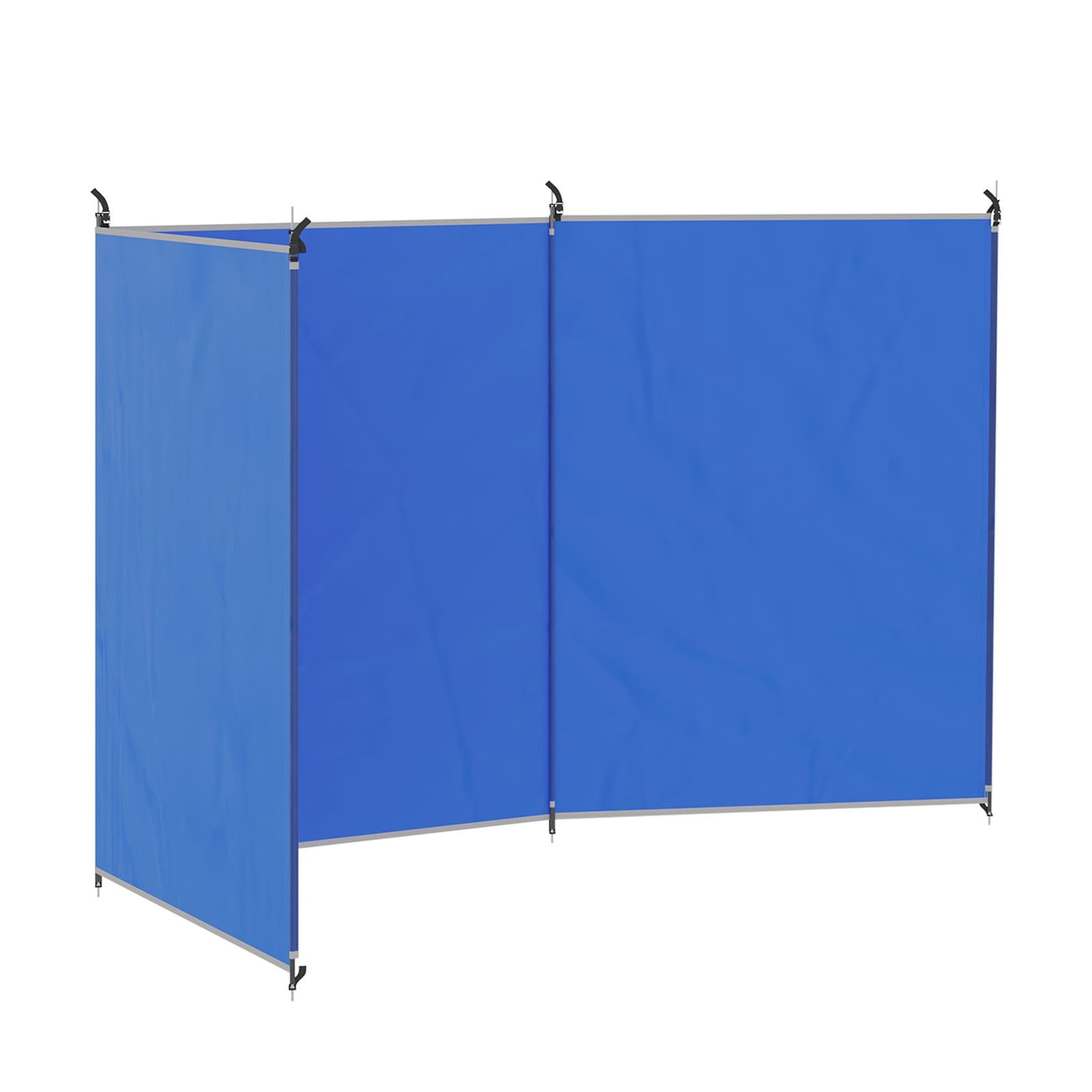Vindskydd för camping med stålstänger, 450 x 150 cm, blå