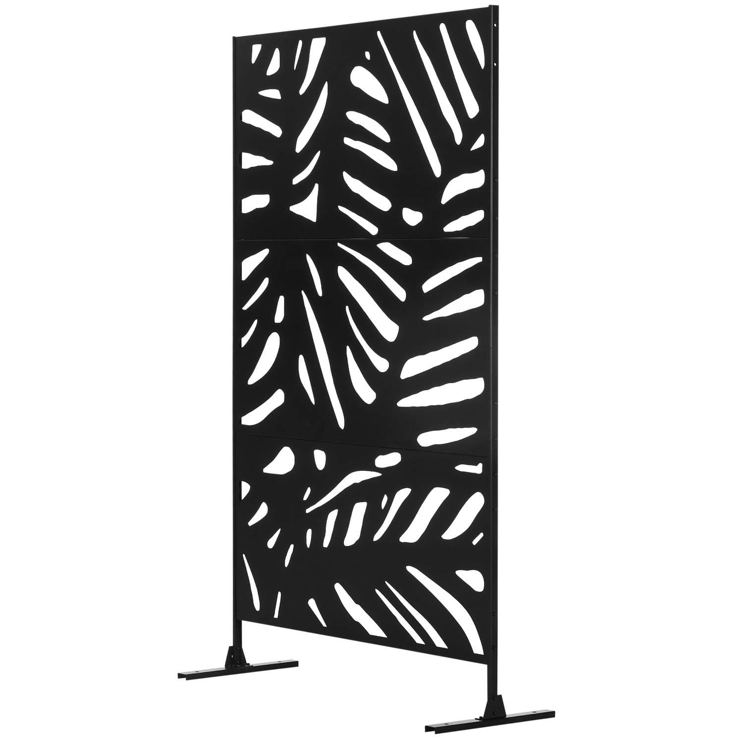 Trädgårdsskydd 122x198cm balkong insynsskydd med stativ, lövmönster av stål svart för mer avskildhet Trädgårdsskydd 122x198cm balkong insynsskydd med stativ, lövmönster av stål svart för mer avskildhet