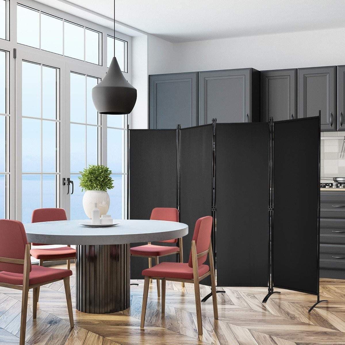 4-delad vikbar partition sekretessskärm för hemmet, kontor 220 x 51 x 173 cm svart 4-delad vikbar partition sekretessskärm för hemmet, kontor 220 x 51 x 173 cm svart