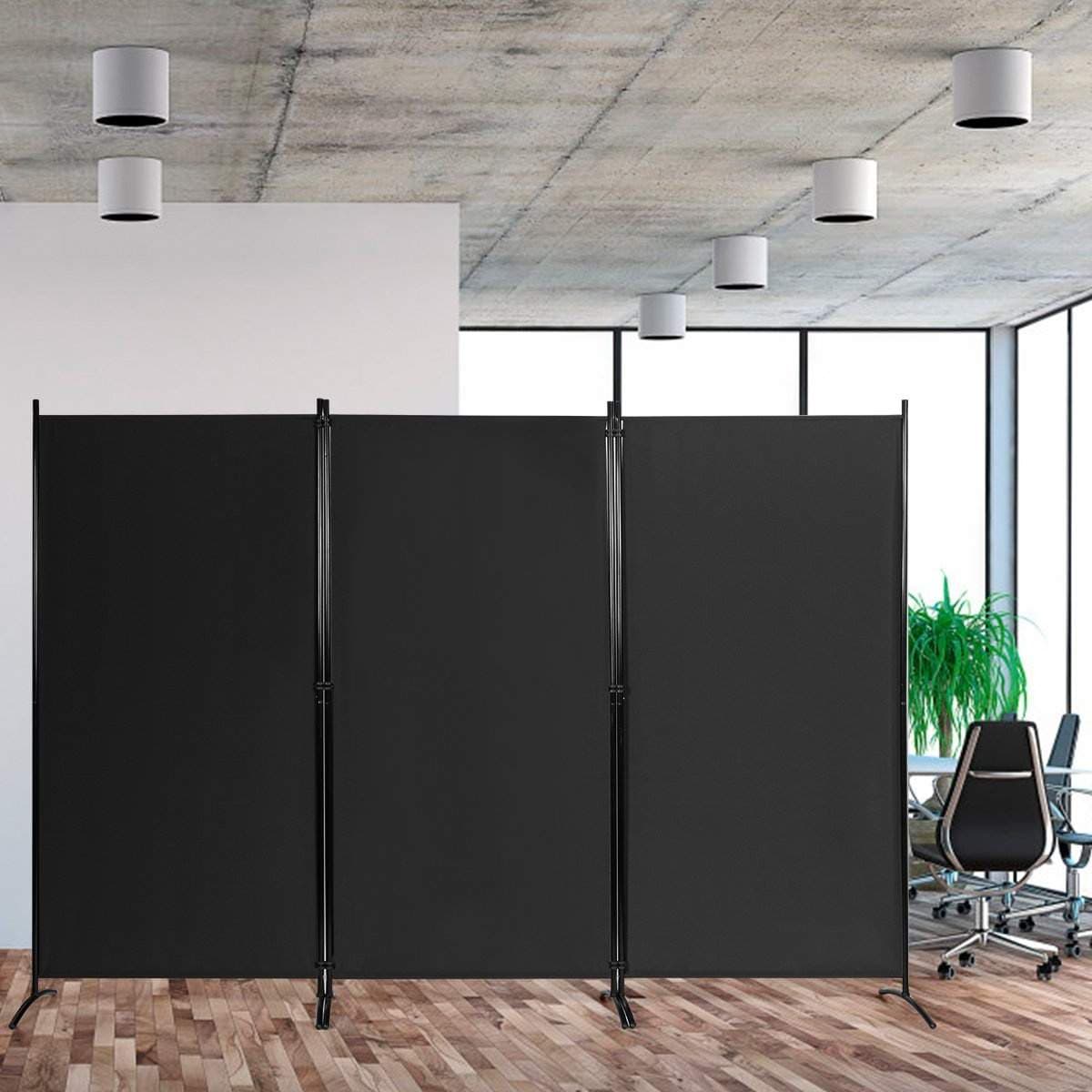 3-panels rumsavdelare med justerbara glasunderlägg & robusta gångjärn & stålbas svart 3-panels rumsavdelare med justerbara glasunderlägg & robusta gångjärn & stålbas svart