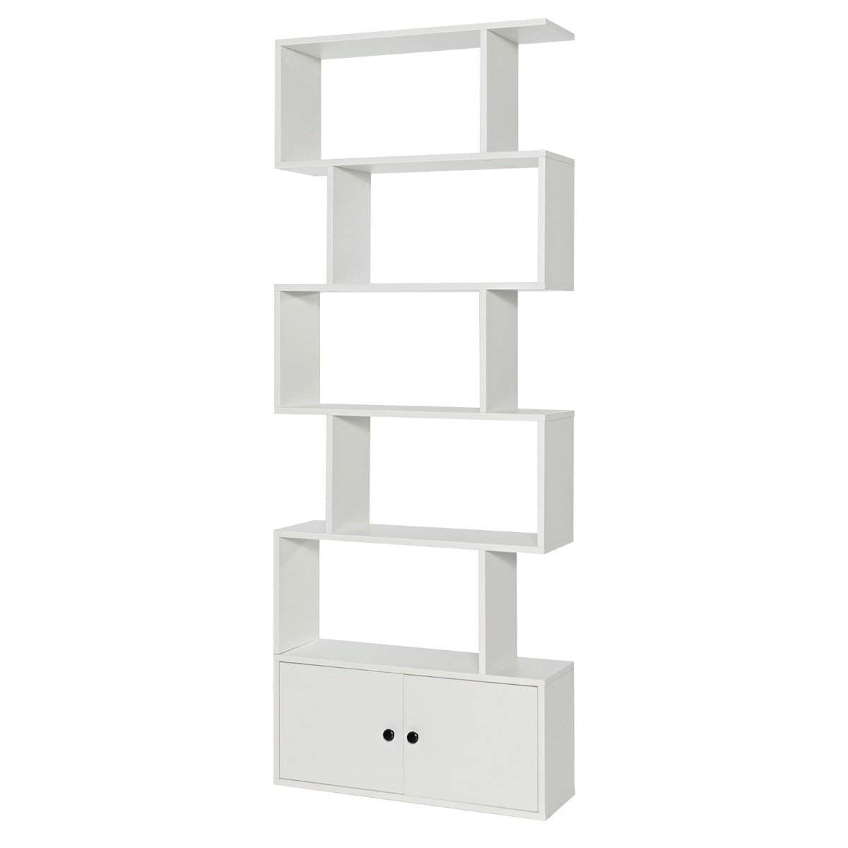 Bokhylla stående hylla med luckor 183 x 70 x 23 cm rumsavdelare hylla med 5 nivåer vit