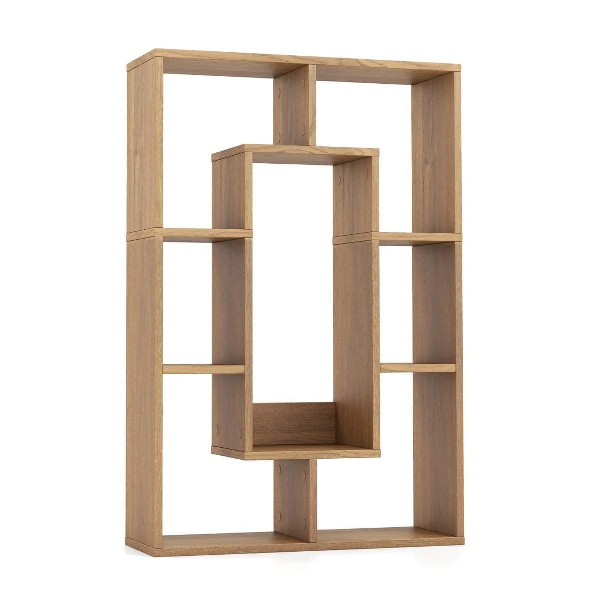 Modern bokhylla med 7 fack och tippskydd geometrisk öppen stående hylla natur