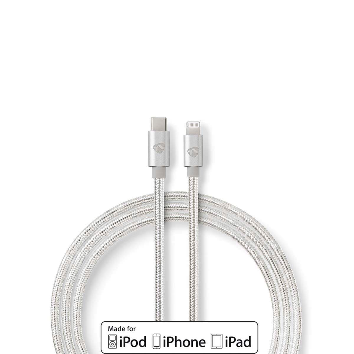 Lightning Kabel | USB 2.0 | Apple Lightning, 8-stifts | USB-C™ Hane | 480 Mbps | Guldplaterad | 2.00 m | Rund | Flätad / Nylon |