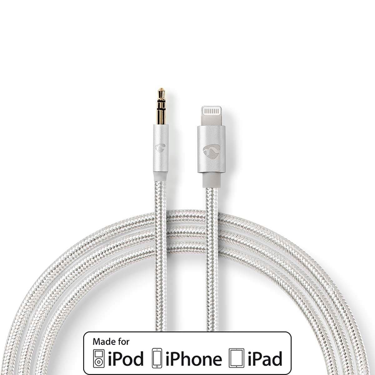 Lightning Adapter | Apple Lightning, 8-stifts | 3.5 mm Hane | Guldplaterad | 1.00 m | Rund | Nylon Lightning Adapter | Apple Lightning, 8-stifts | 3.5 mm Hane | Guldplaterad | 1.00 m | Rund | Nylon