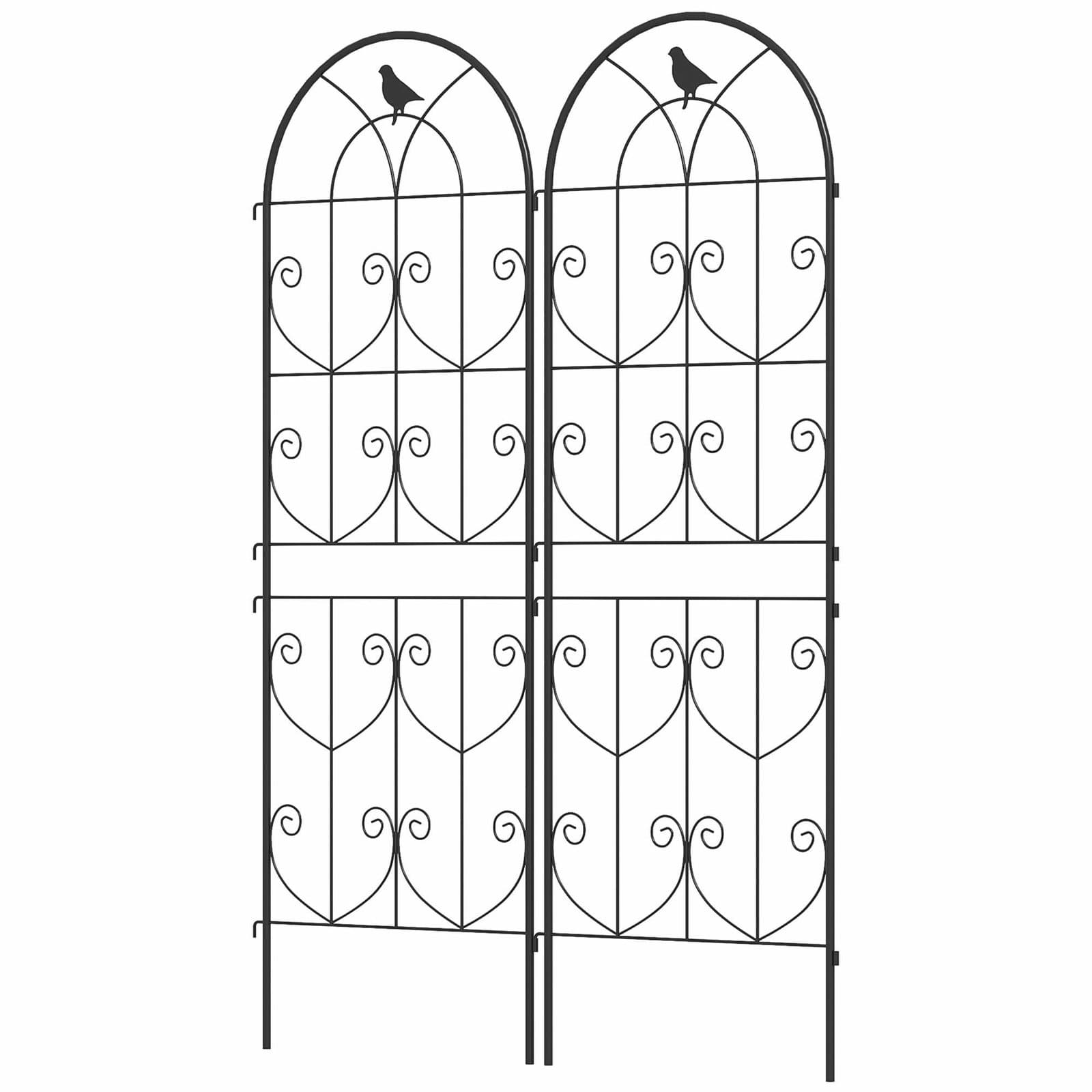 Trädgårdsspaljé med fågelmotiv – Metall, 50x150 cm, Svart