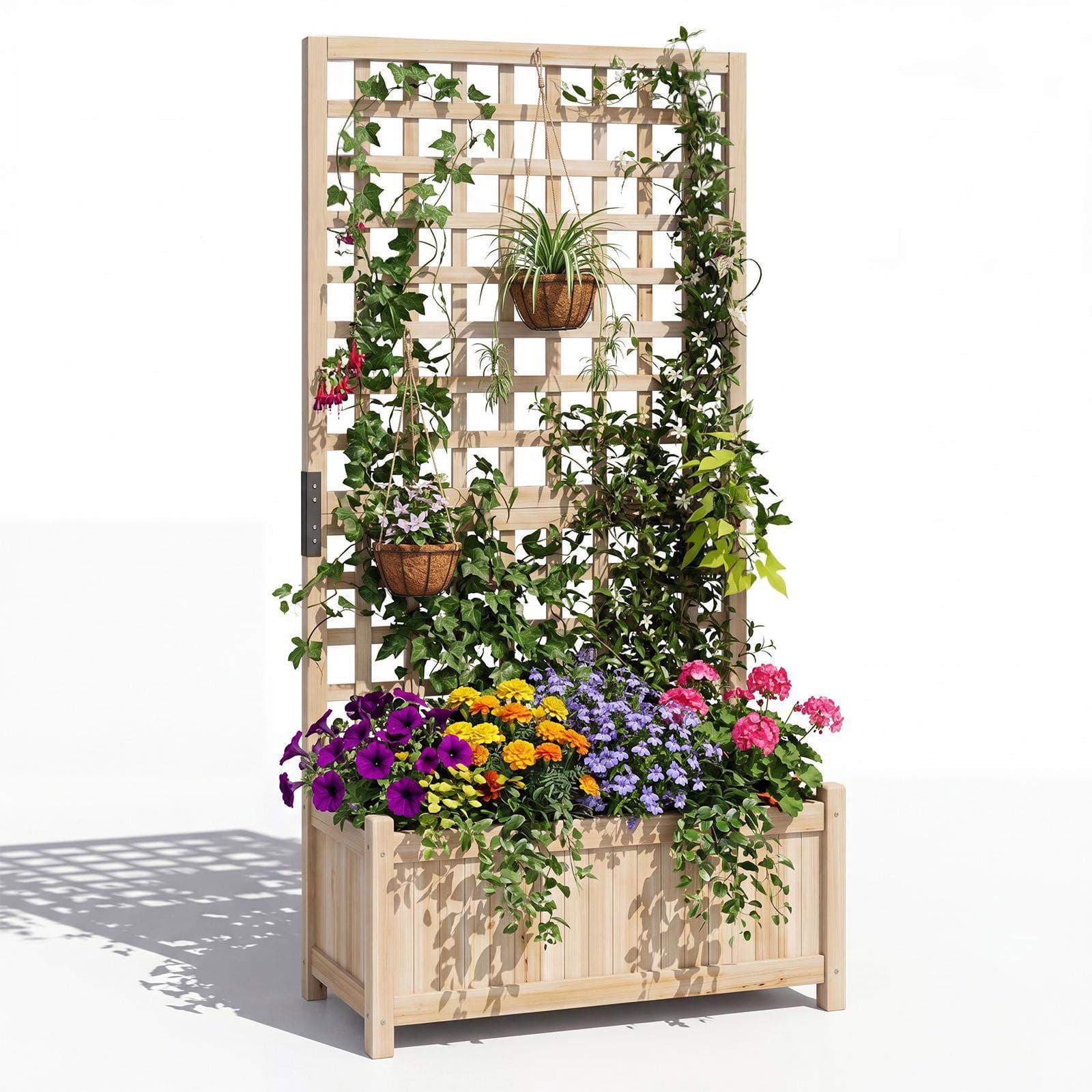 Upphöjd planteringslåda med träspaljer, dränering, 76 cm